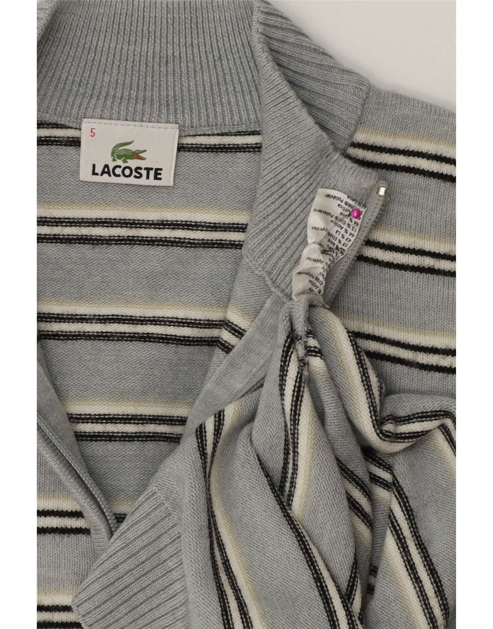 Lacoste Herren-Pullover mit Reißverschluss am Hals, Größe 5, große blau gestreifte Wolle