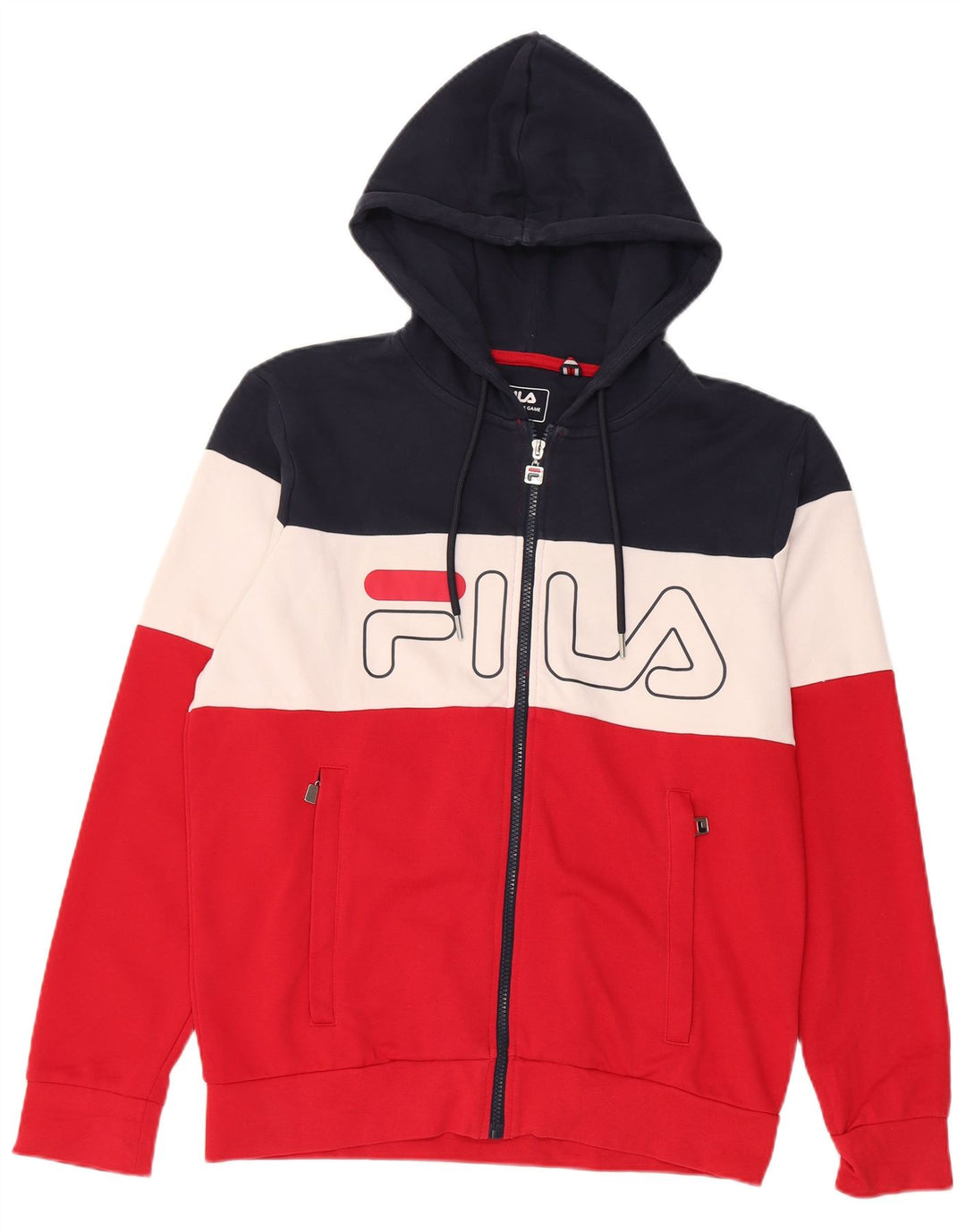 FILA Herren-Kapuzenpullover mit grafischem Reißverschluss, mittelgroß, mehrfarbig, Farbblock