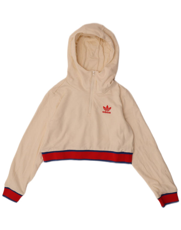 Adidas Damen Crop Graphic Hoodie Pullover UK 12 Medium Off White Colourblock