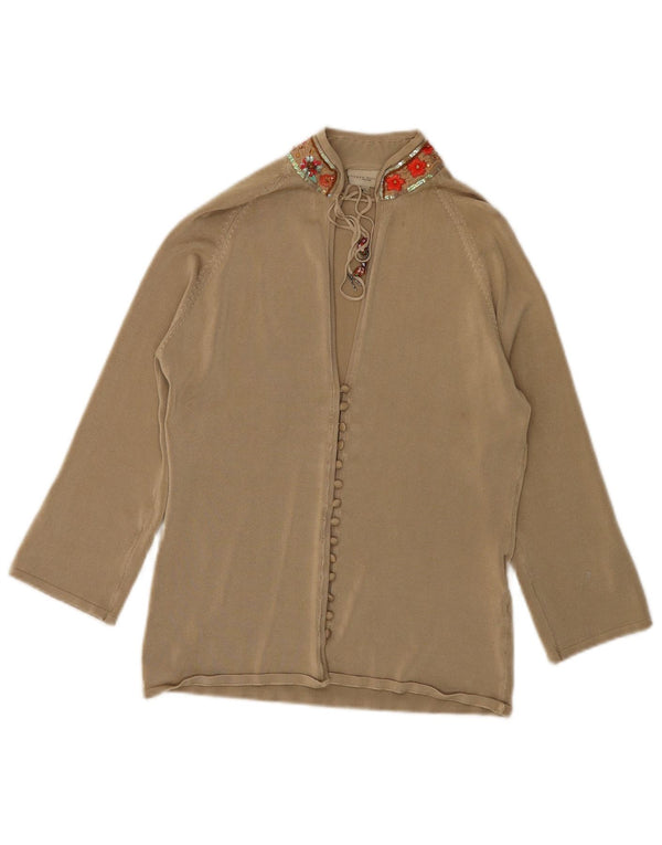KAREN MILLEN Damen-Strickjacke mit 3/4-Ärmeln, Gr. 10, Größe S, Beige, Viskose