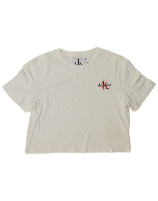 Calvin Klein Damen Crop T-Shirt Top UK 6 XS Weiß