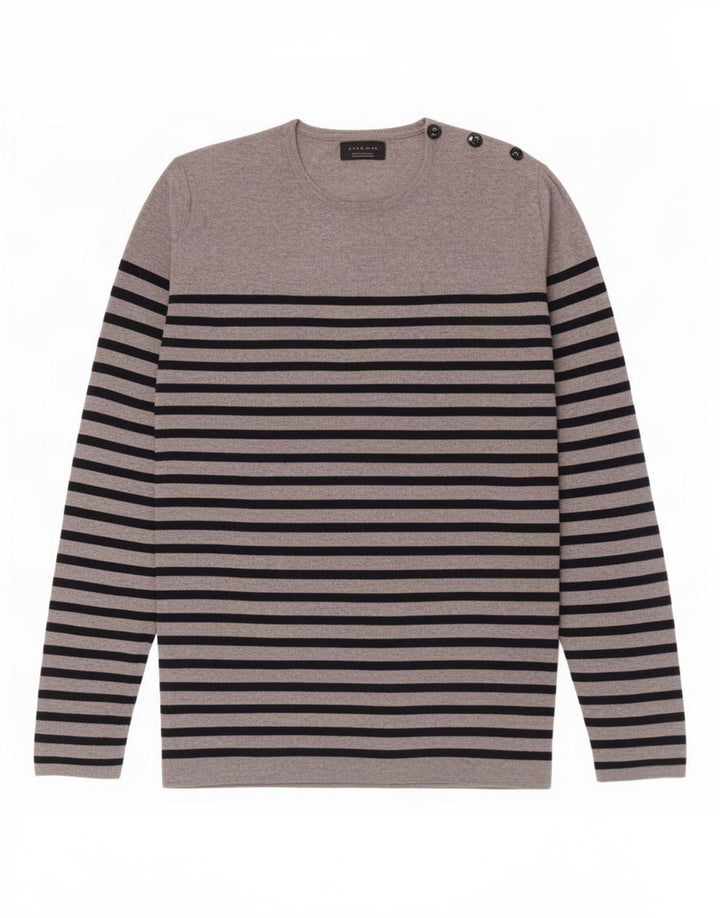 Zara Herren-Pullover mit Rundhalsausschnitt, groß, grau gestreift