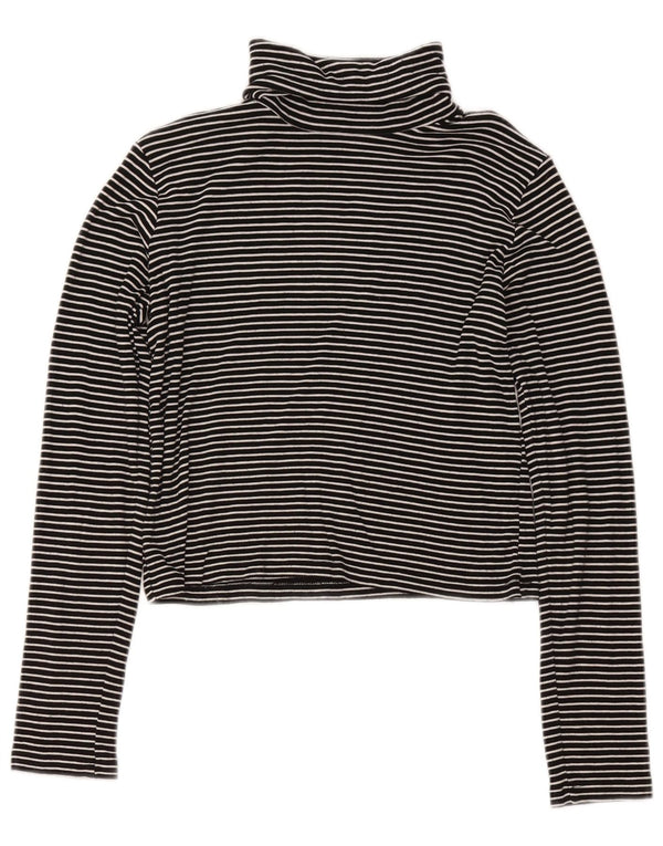Zara Damen Crop Top Langarm UK 14 Große schwarz gestreifte Viskose