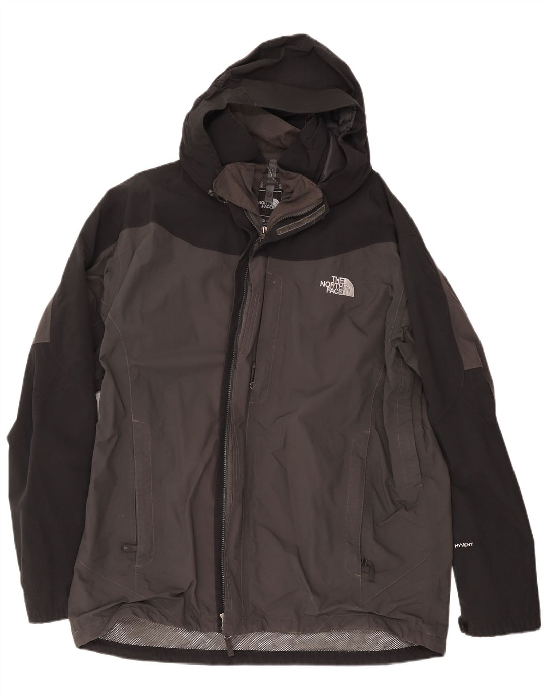 The North Face Herren-Regenjacke mit Kapuze, UK 44, 2XL, graues Colourblock-Polyester