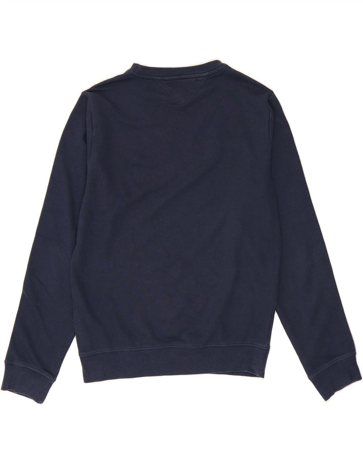 TOMMY HILFIGER Mens Graphic Sweatshirt Jumper Small Navy Blue Cotton Vintage Tommy Hilfiger and Second-Hand Tommy Hilfiger from Messina Hembry 
