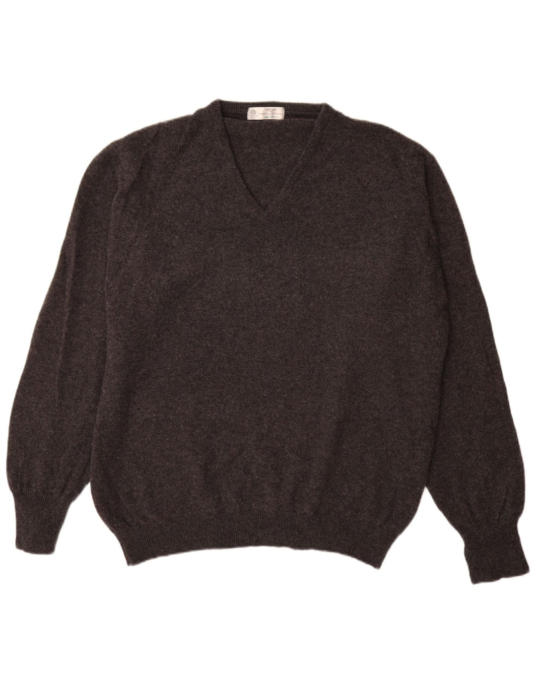 Marks & Spencer Herren-Pullover mit V-Ausschnitt, groß, grau gesprenkelte Lammwolle