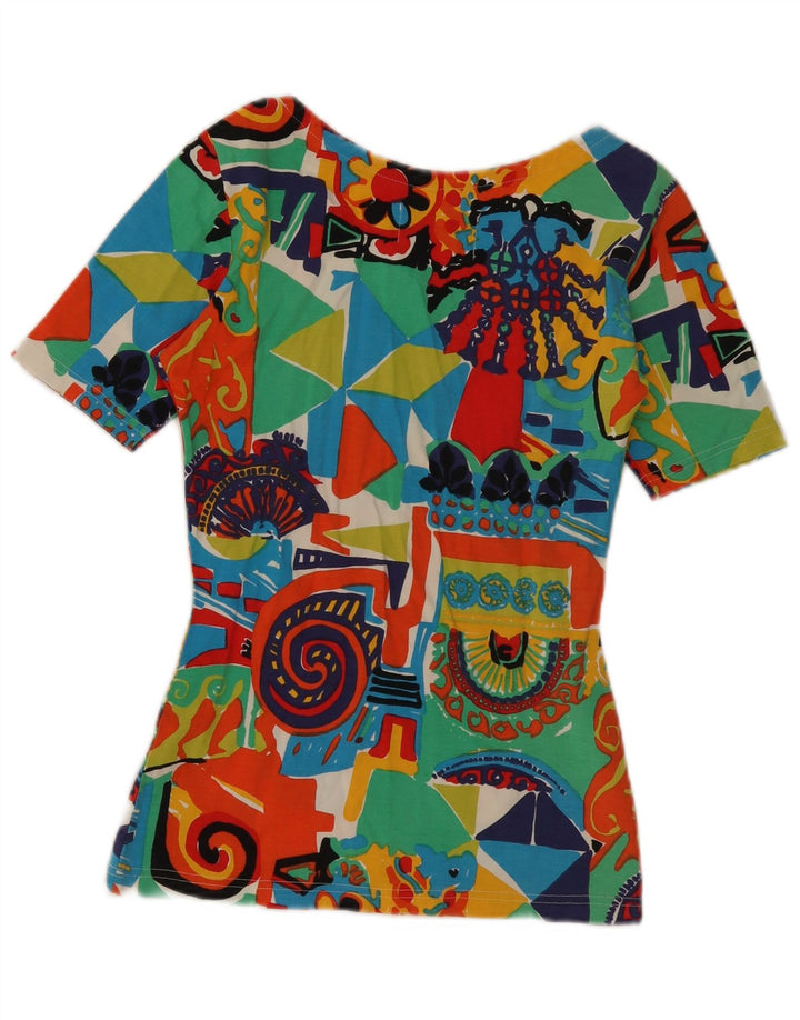 Vintage Damen Grafik T-Shirt Top IT 42 Medium Mehrfarbig Geometrisch