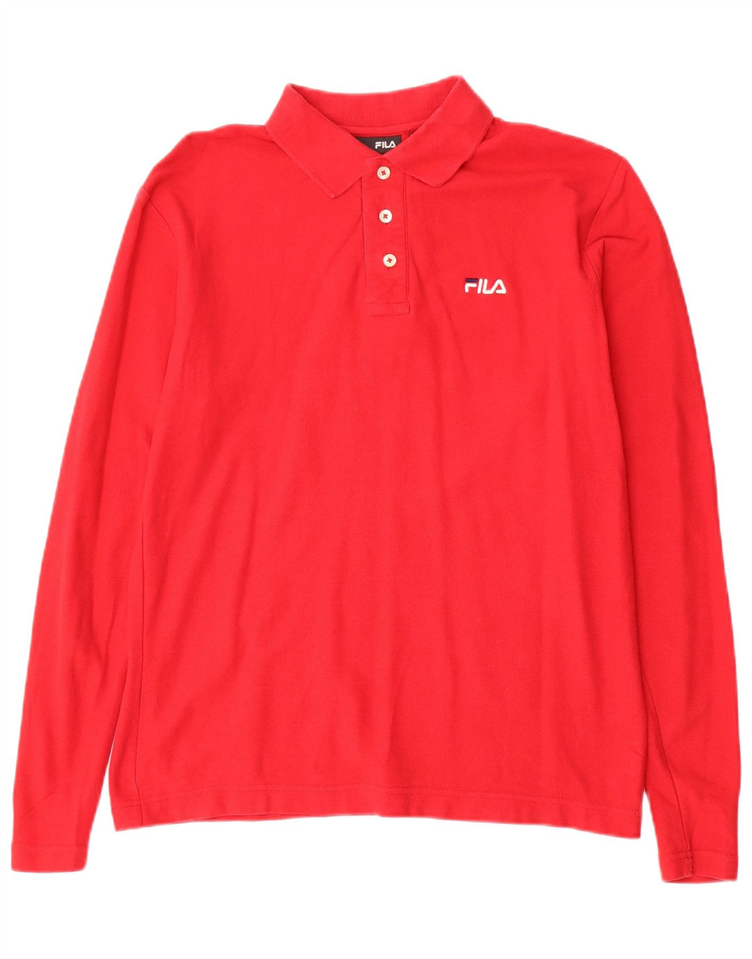 Fila Herren-Langarm-Poloshirt, klein, rote Baumwolle