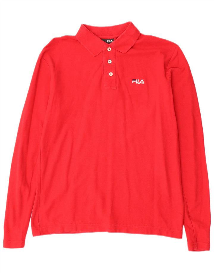 Fila Herren-Langarm-Poloshirt, klein, rote Baumwolle