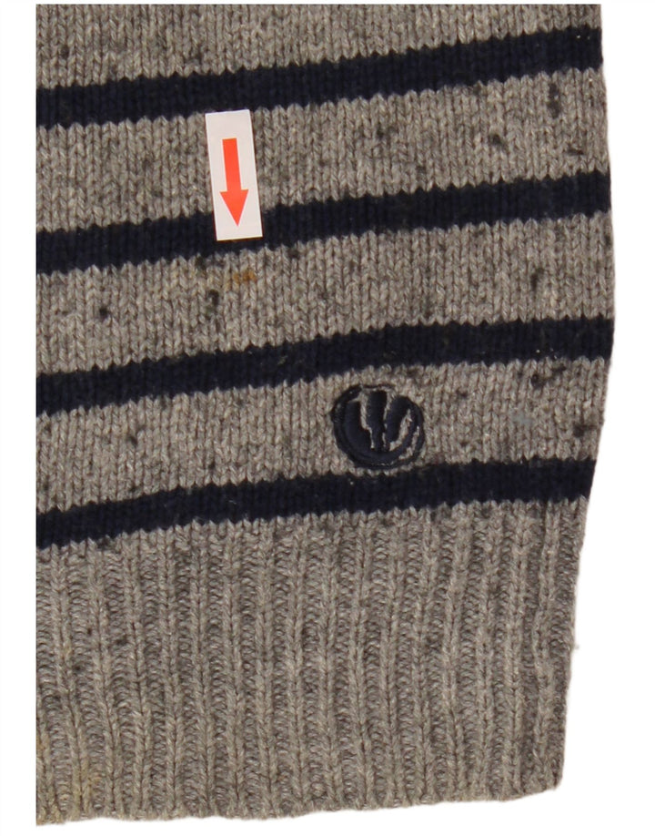 Fat Face Herren-Pullover mit Rundhalsausschnitt, mittelgrau gestreift