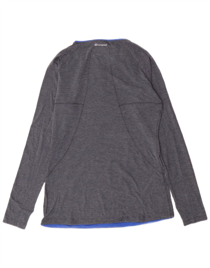 Champion Damen Top Langarm UK 12 Mittelblaues Nadelstreifen-Polyester