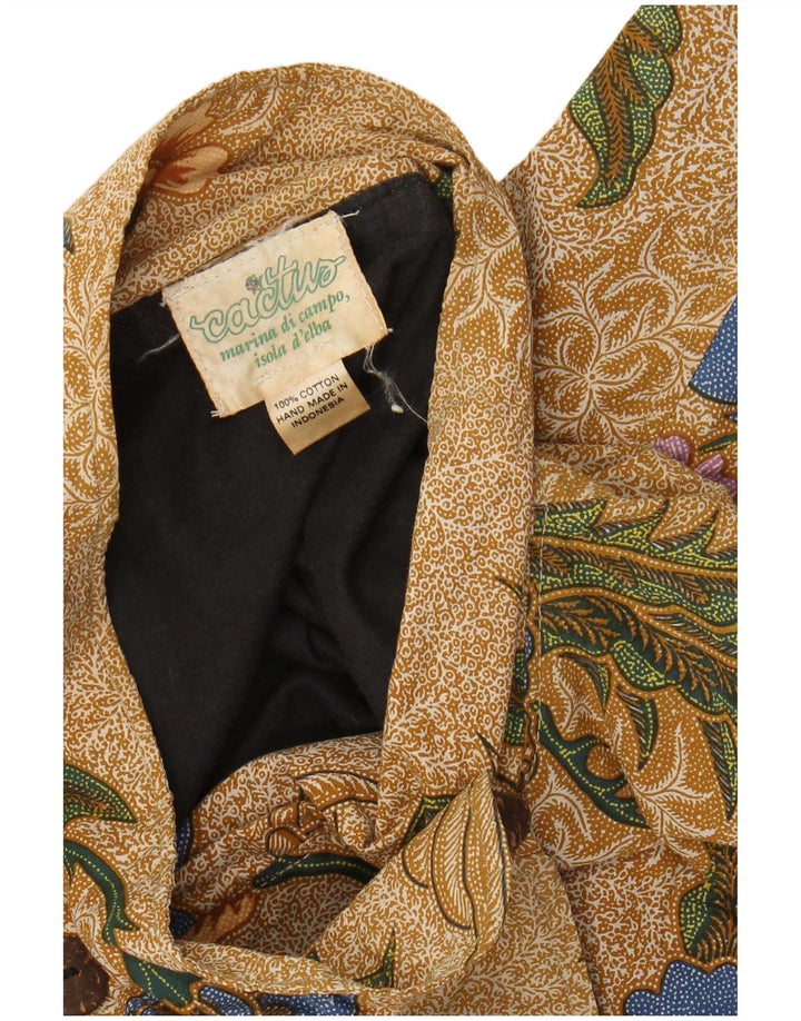 VINTAGE Damen Kurzarm-Bolero-Top UK 20 2XL Braun geblümte Baumwolle