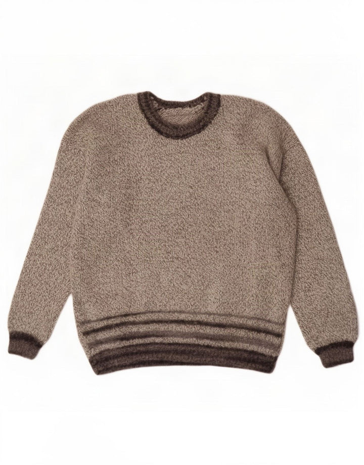 Vintage Herren-Pullover mit U-Boot-Ausschnitt, mittelgrau gestreift