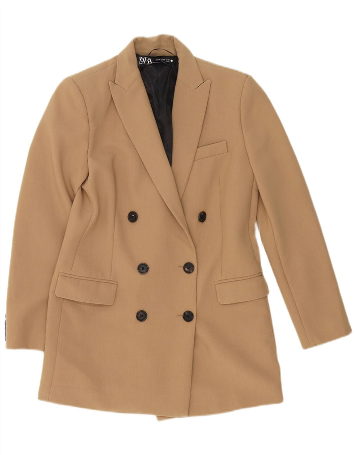 Zara Damen übergroße zweireihige Blazerjacke UK 6 XS Beige