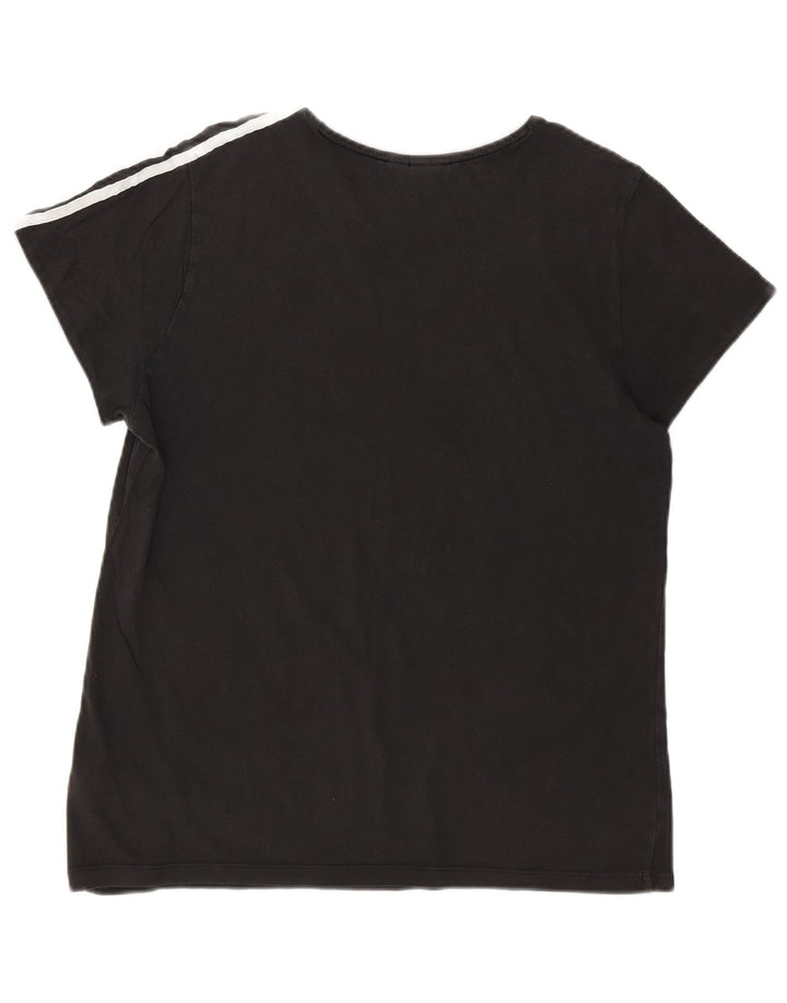 ADIDAS Damen Grafik T-Shirt Top UK 12 Medium Schwarz Baumwolle