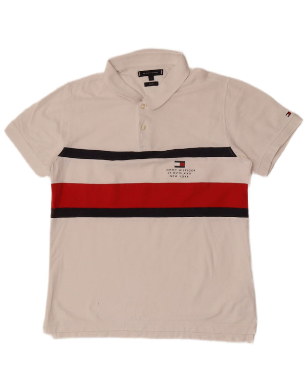 Tommy Hilfiger Herren-Poloshirt in schmaler Passform, groß, weiße Blockfarben-Baumwolle