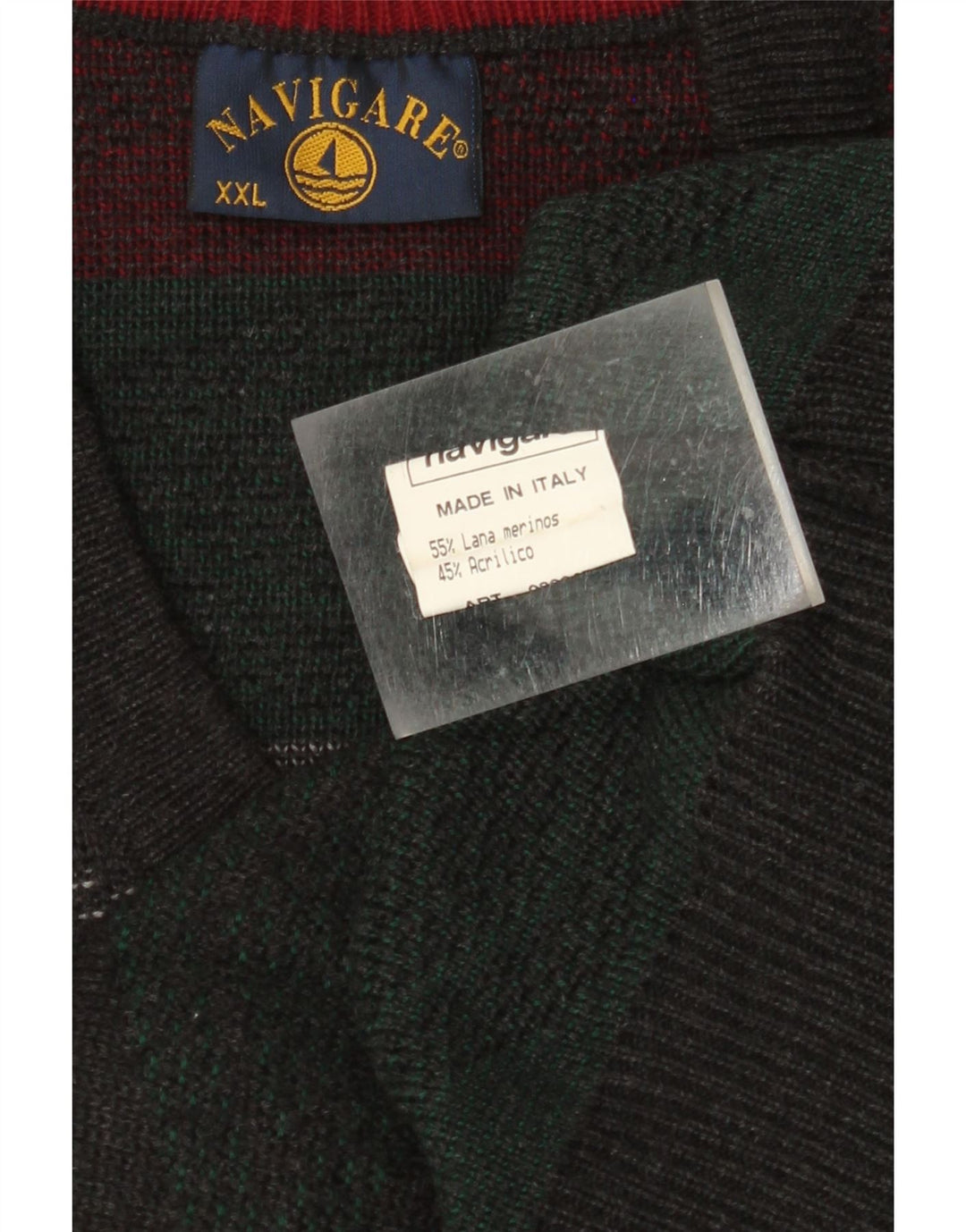 NAVIGARE Herren-Pullover mit V-Ausschnitt, 2XL, grüne Argyle/Diamant-Merinowolle