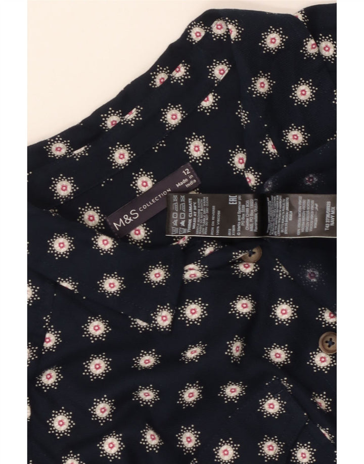 Marks & Spencer Damen-Hemdbluse UK 12 Mittelmarineblaue geblümte Viskose