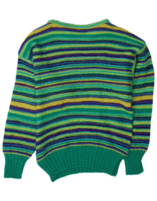 Stefanel Damen-Pullover mit U-Boot-Ausschnitt, UK 10, kleine grün gestreifte Wolle