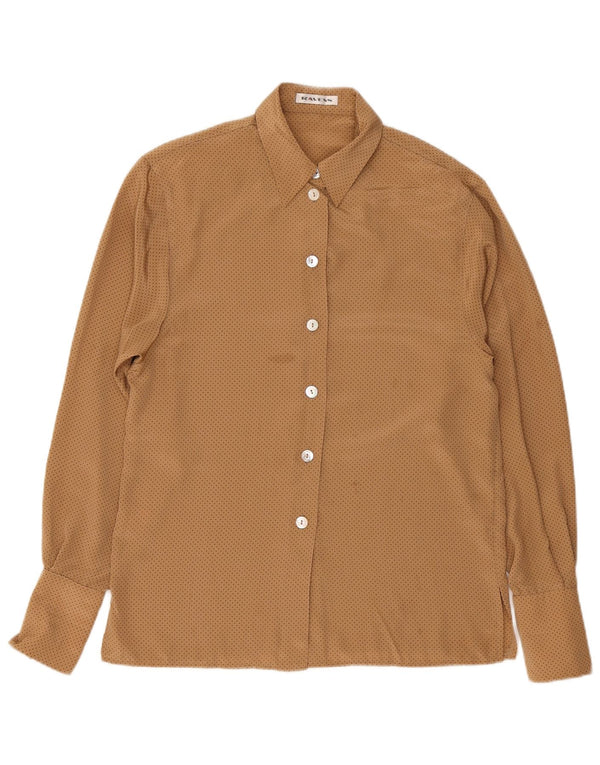 Ravens Damen-Oversize-Hemd, UK 10, klein, braun geflecktes Polyester