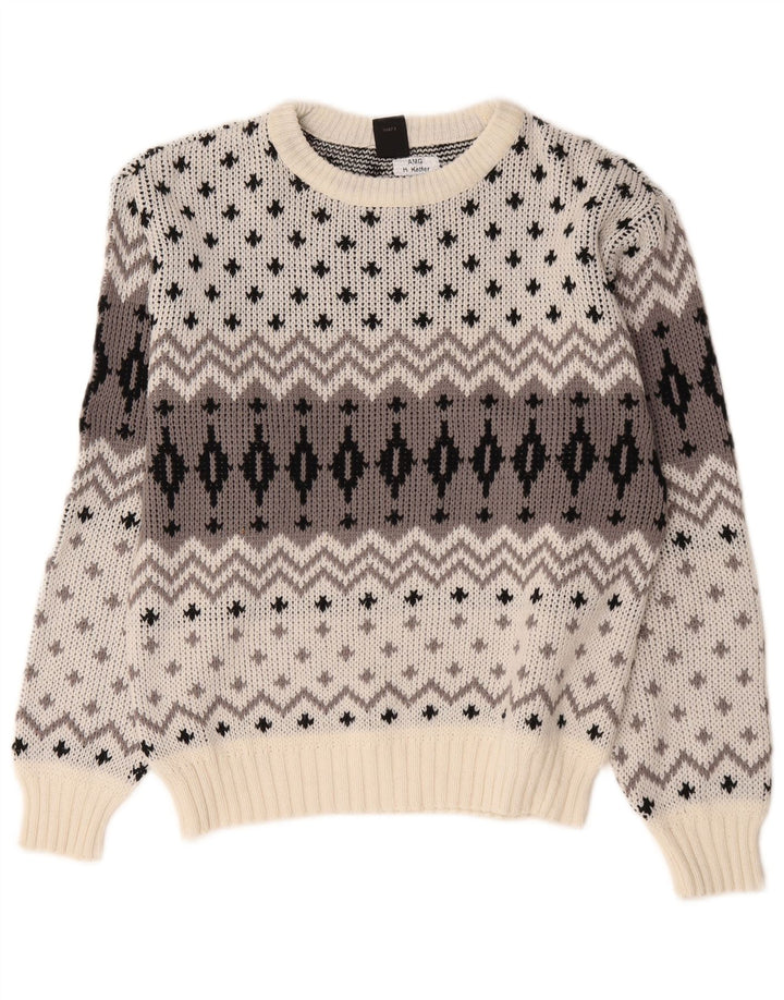 C&A Herren-Pullover mit Rundhalsausschnitt, EU 48/50, Mittelweiß, Fair Isle
