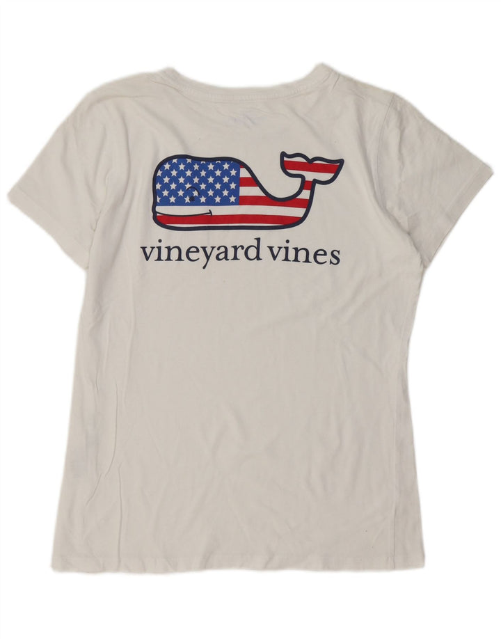 VINEYARD VINES Damen Grafik-T-Shirt Top UK 10 Small Weiße Baumwolle