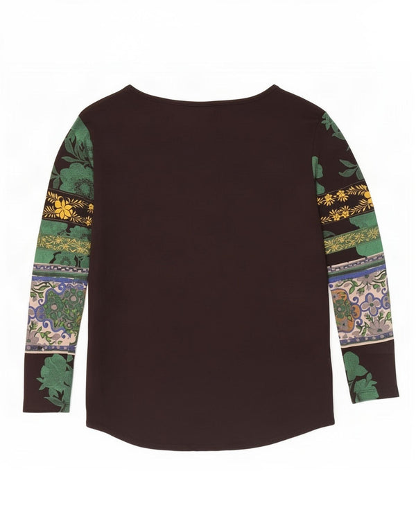 Desigual Damen Top Langarm UK 6 XS Schwarz geblümte Viskose
