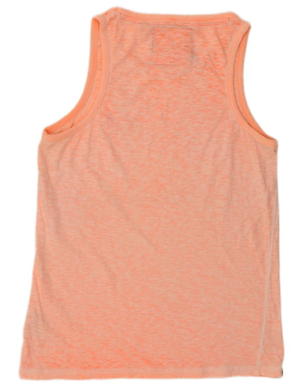 SUPERDRY Damen Low Roller Vest Top UK 16 Large Orange gesprenkelte Baumwolle
