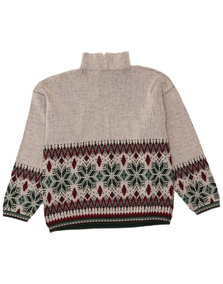 Vintage Herren-Pullover mit Reißverschluss, Mittelgrau, Fair Isle
