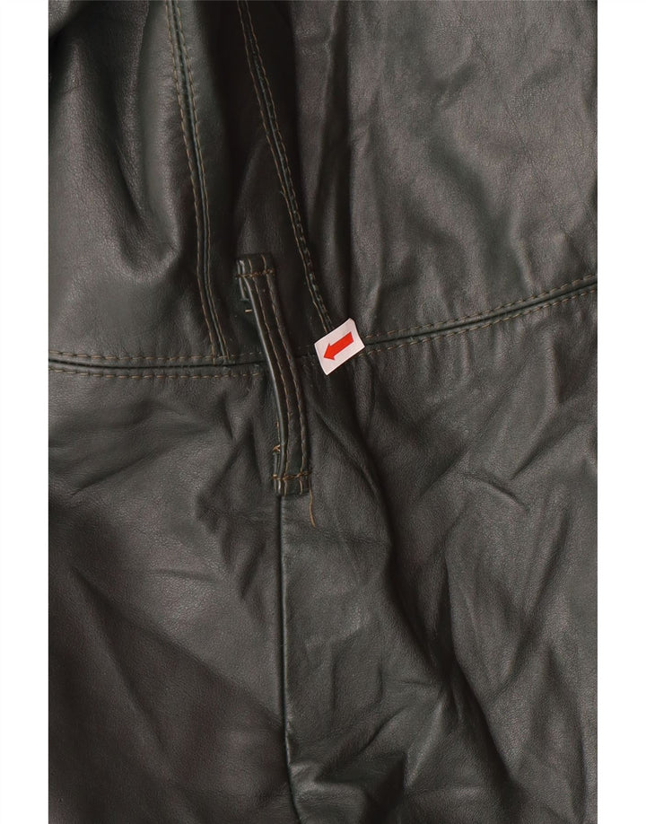 Vintage Damen Zweireihiger Ledermantel UK 18 XL Grün
