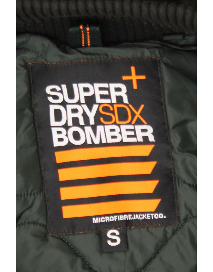 Superdry Herren-Bomberjacke mit Kapuze, UK 36, Größe S, grünes Farbblock-Polyester
