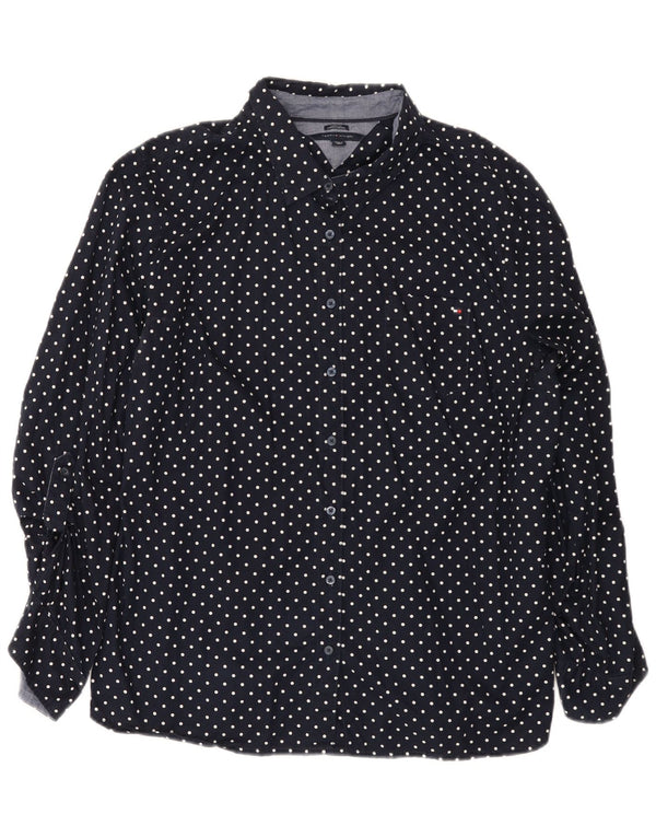 Tommy Hilfiger Damen-Hemd mit klassischer Passform, 2XL, marineblau gepunktete Baumwolle