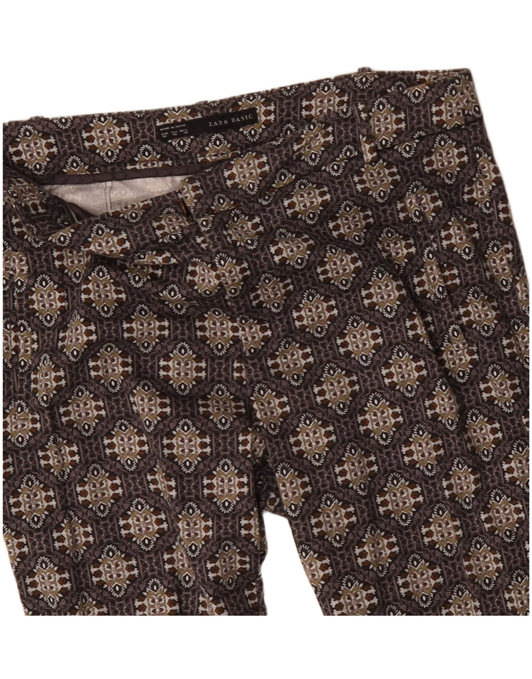 ZARA Damen Slim Freizeithose EU 40 Mittel W30 L27 Braun Geometrisch