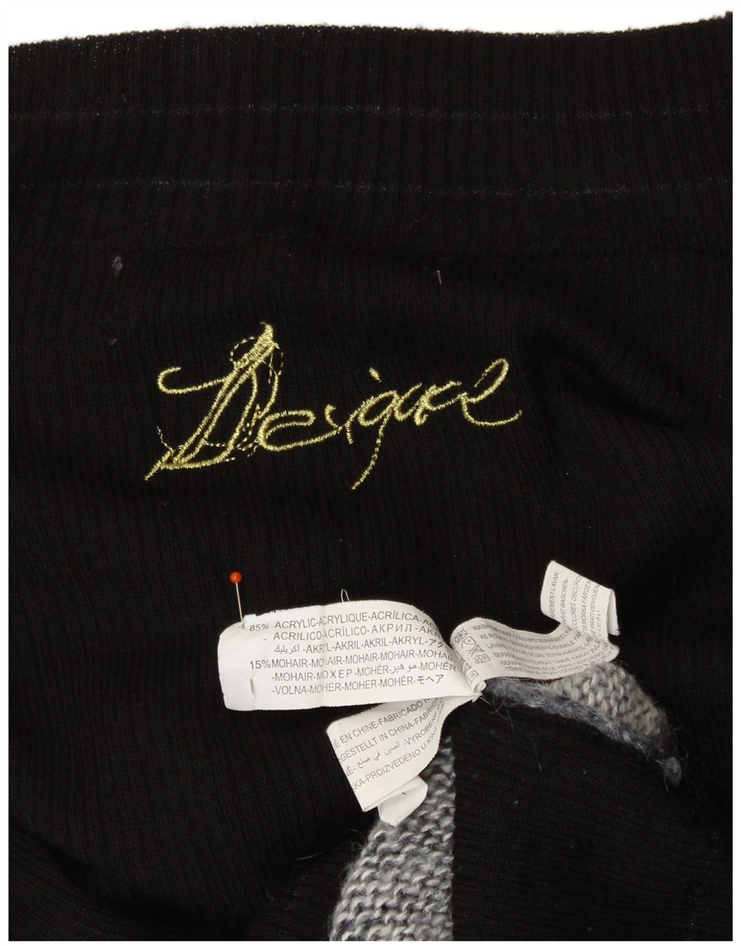 DESIGUAL Damen-Pullover mit U-Boot-Ausschnitt, UK 12, Mittelschwarz, bunt