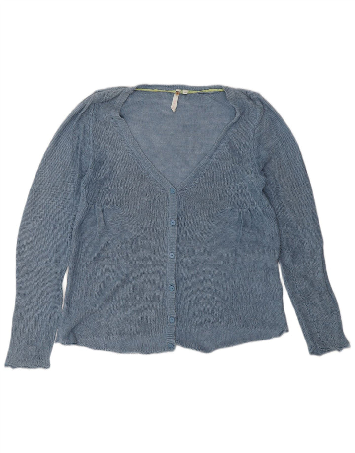 WHITE STUFF Damen-Cardigan-Pullover UK 10 Small Blaues Leinen