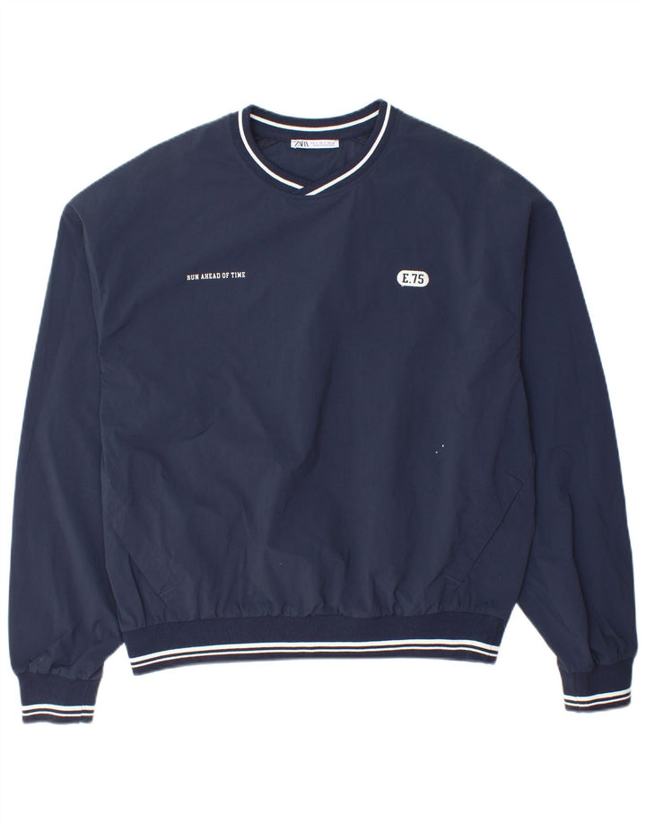 Zara Herren New York Graphic Loose Fit Pullover-Trainingsanzug-Oberteil, Größe S, Marineblau