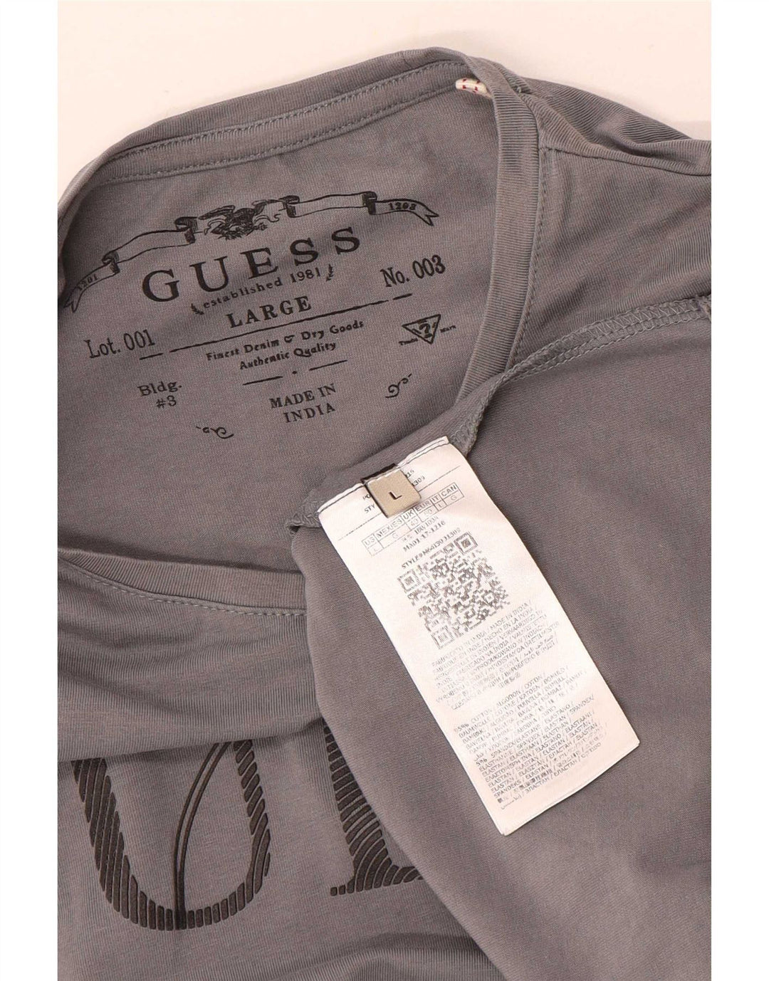 Guess Herren-Grafik-Oberteil, langärmelig, UK 40, mittelgraue Baumwolle