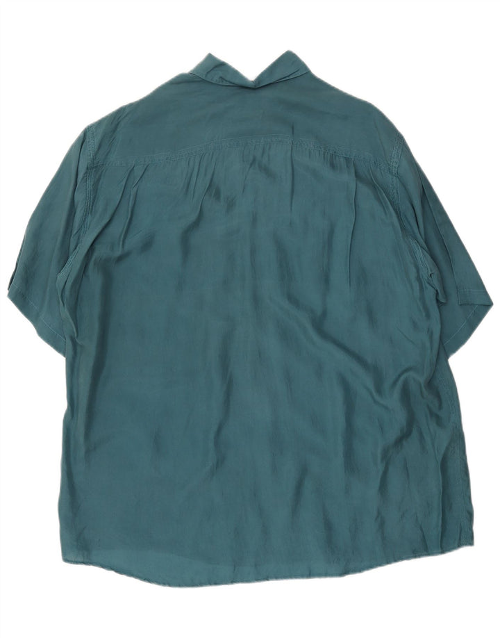 VINTAGE Herren Kurzarm-Loose-Fit-Hemd aus mittelgrüner Seide