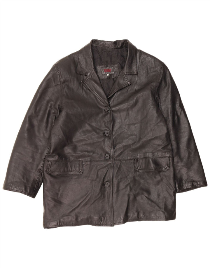 VINTAGE Damen Ledermantel IT 48 XL Schwarzes Leder