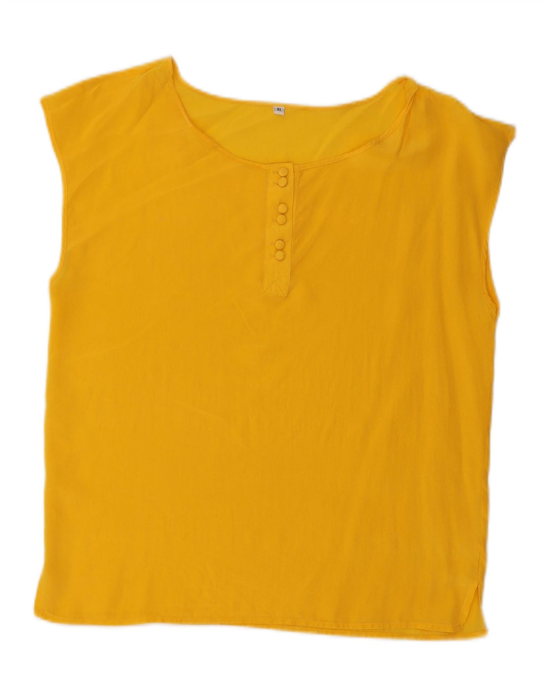 VINTAGE Damen Ärmelloses Blusentop UK 18 XL Gelbe Seide