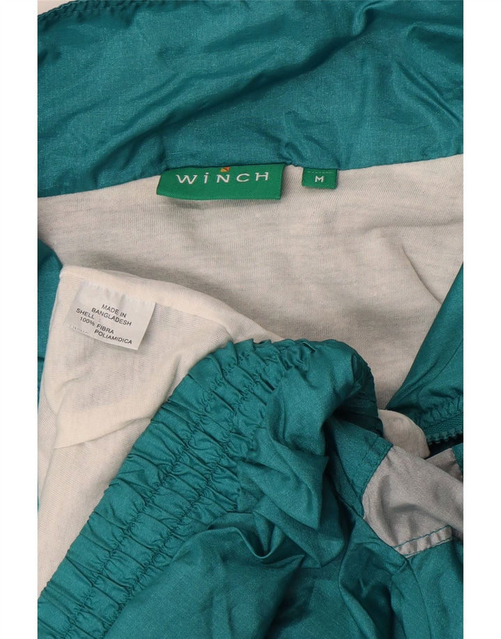 Vintage Herren-Trainingsanzug-Top-Jacke aus mittelgrünem Colourblock-Polyamid