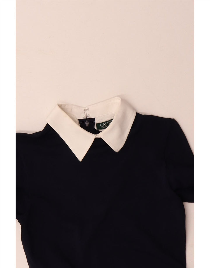 RALPH LAUREN Damen Langarm-Etuikleid UK 6 XS Marineblaues Nylon