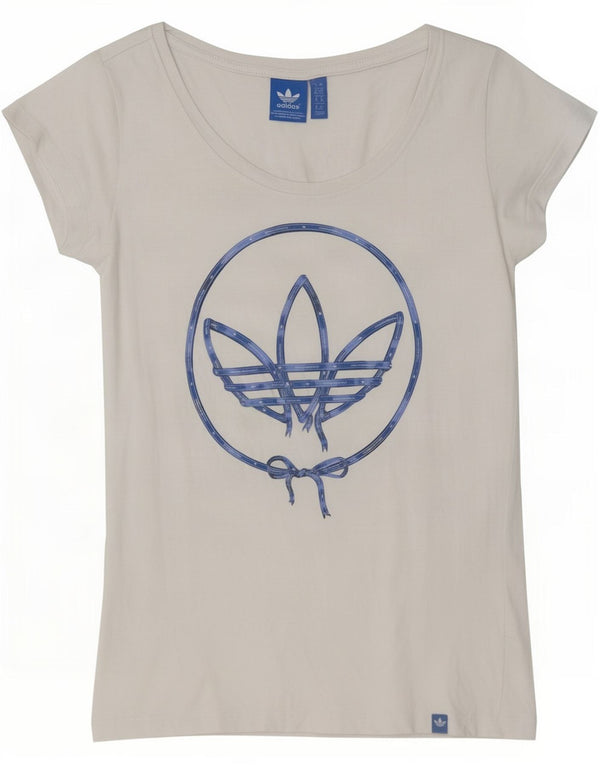 Adidas Damen Grafik T-Shirt Top UK 10 Small Weiße Baumwolle