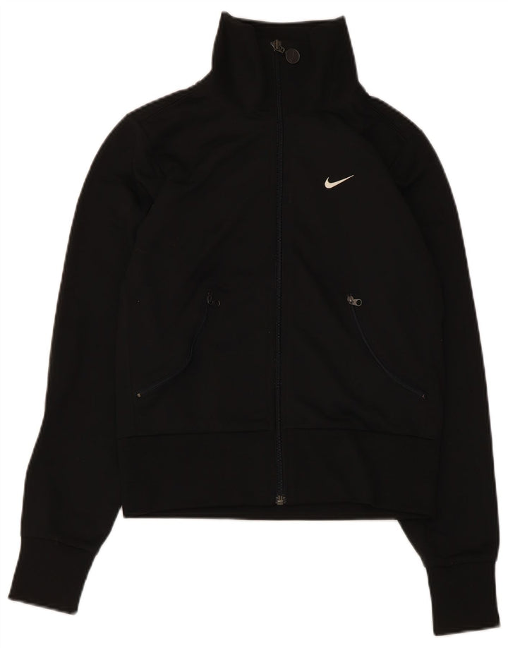Nike Damen Crop Trainingsanzug Top Jacke UK 4/6 XS Schwarz Polyester