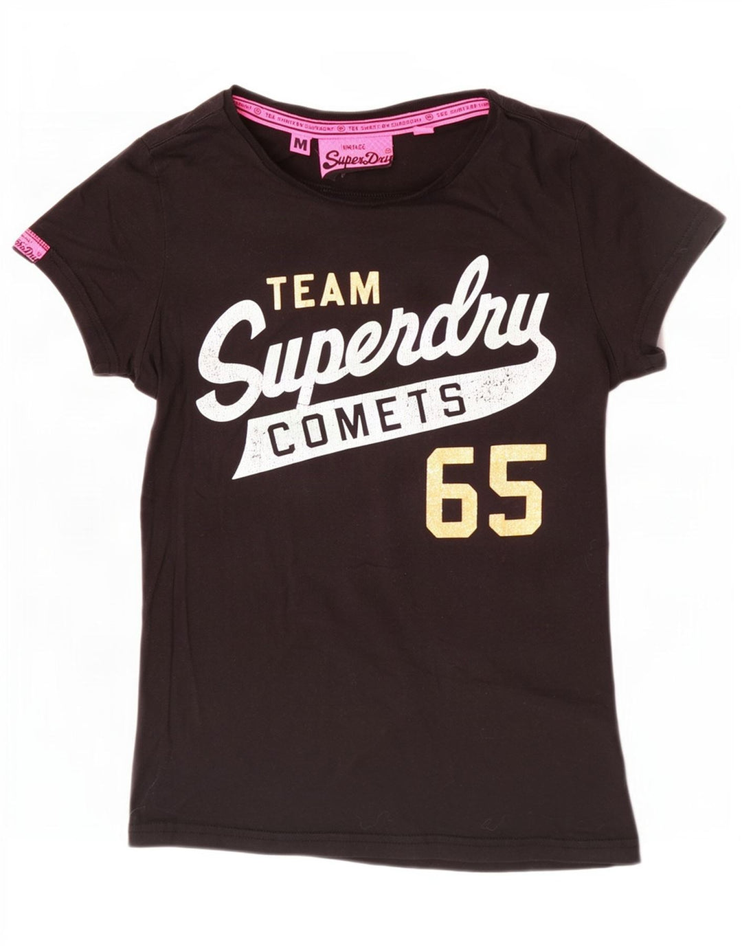 Superdry Damen Grafik-T-Shirt-Oberteil UK 12 Mittelschwarze Baumwolle