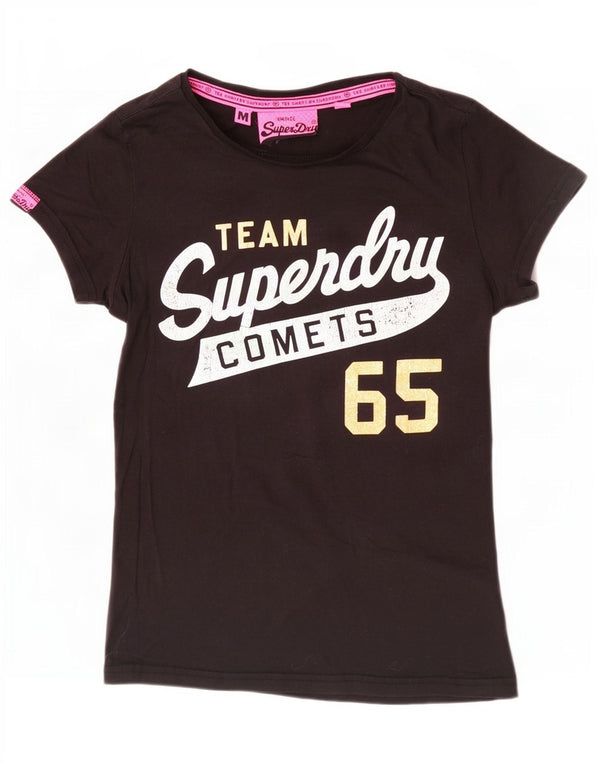 Superdry Damen Grafik-T-Shirt-Oberteil UK 12 Mittelschwarze Baumwolle