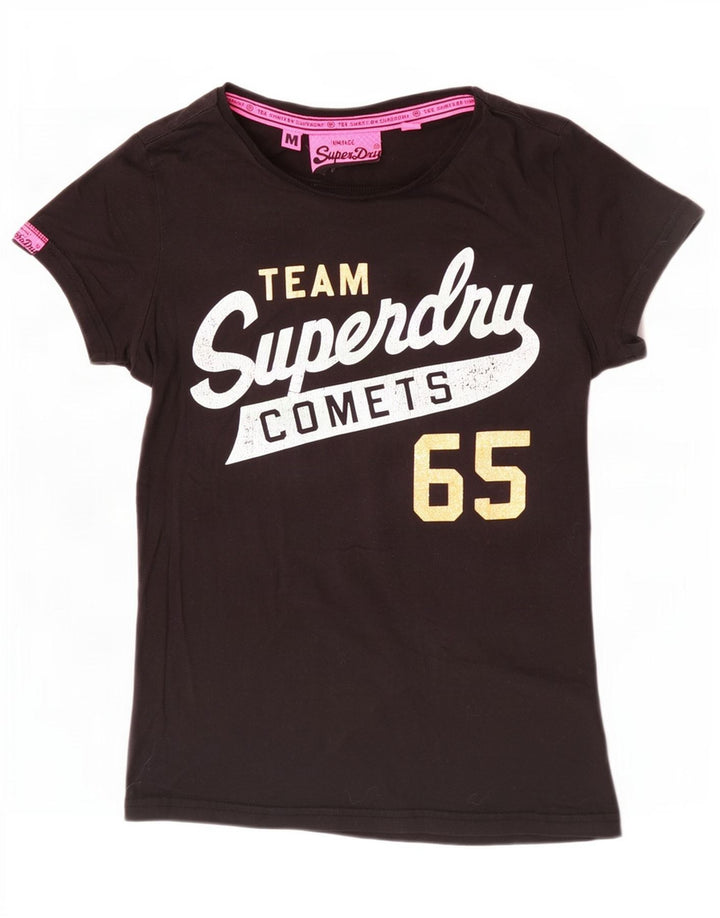 Superdry Damen Grafik-T-Shirt-Oberteil UK 12 Mittelschwarze Baumwolle