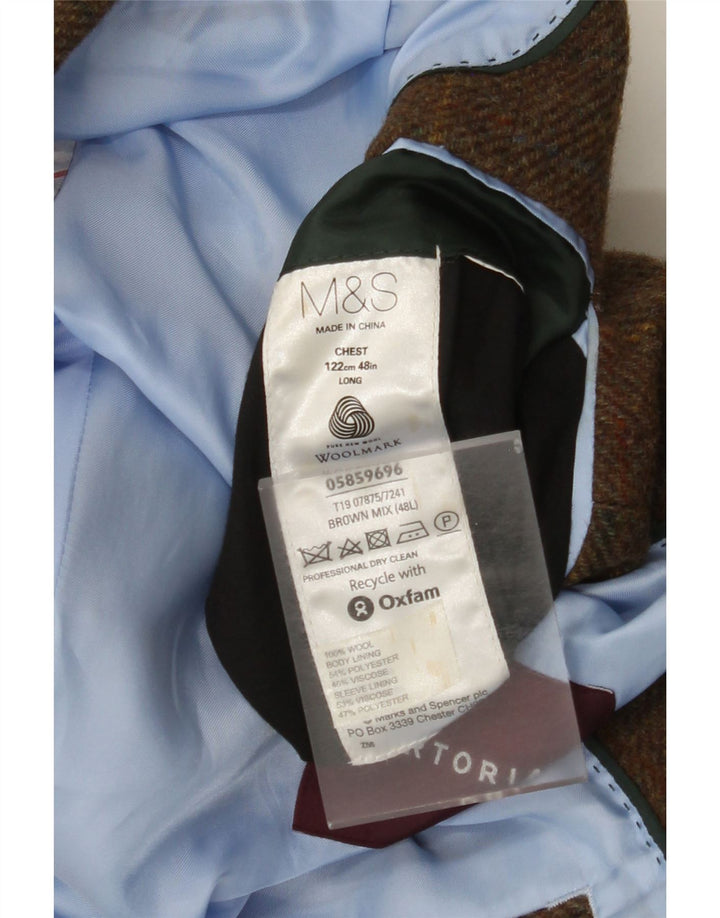 Marks & Spencer Herren-Blazer mit 2 Knöpfen, UK 48, 2XL, braun karierte Wolle