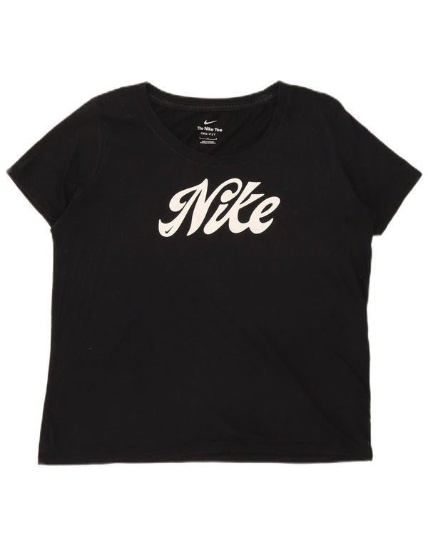 Nike Damen Dri Fit Graphic T-Shirt Top UK 16 Large Schwarz Baumwolle