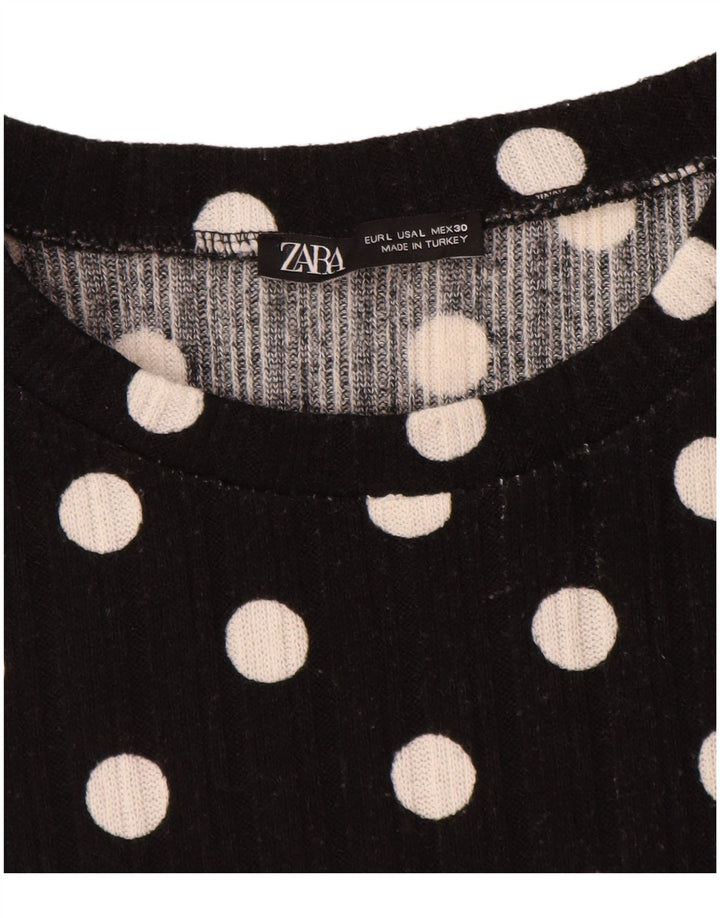 Zara Damen T-Shirt Top UK 14 Large Black Polka Dot